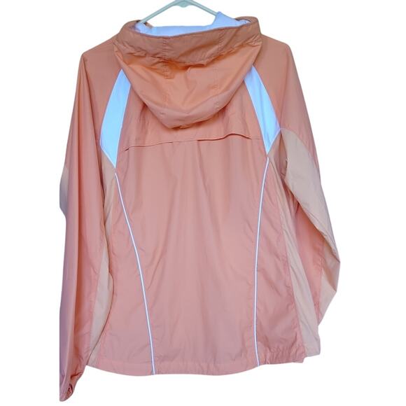 Columbia Orange and White Hooded Windbreaker Rain Jacket Full Zip Women's Large - Picture 4 of 6